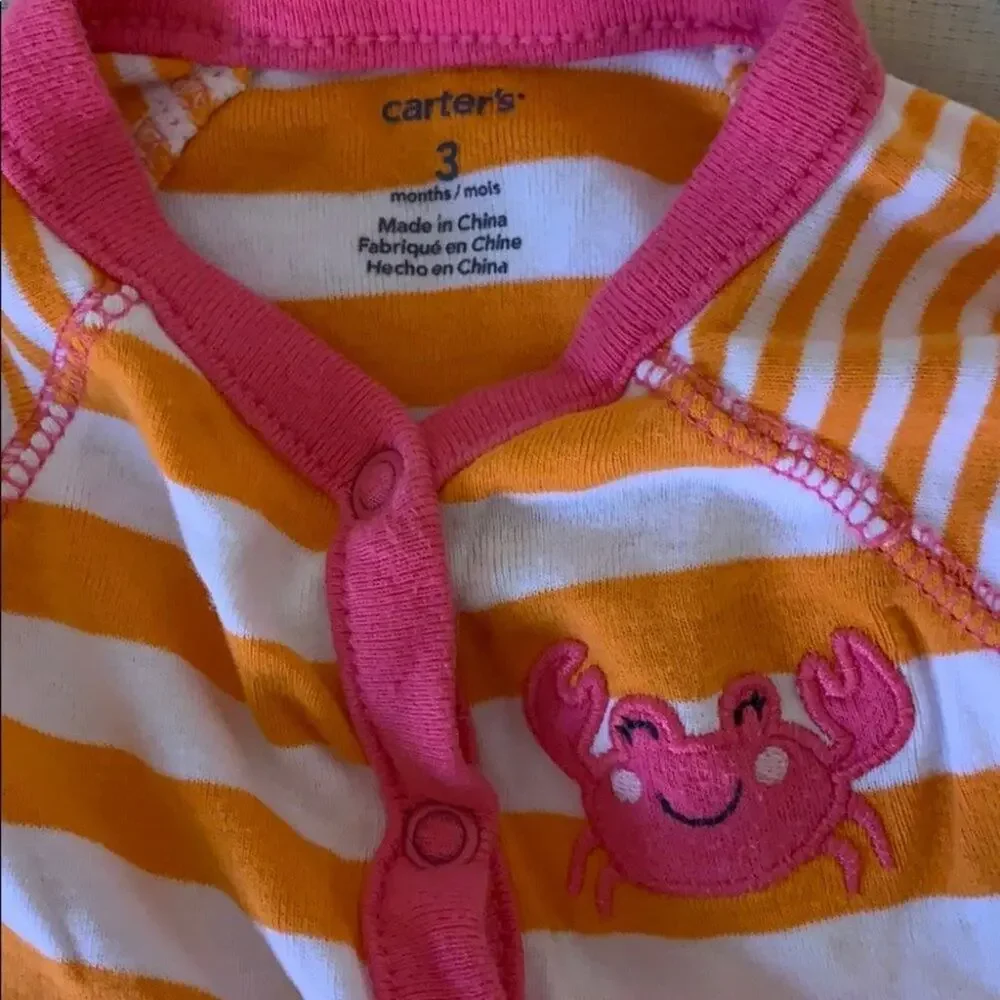 Carters Crab butt 🦀 striped jumpsuit snaps pajama 3 months